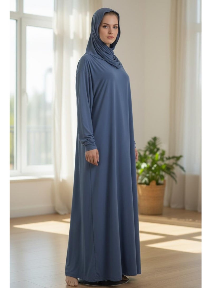 أزياء دي فستان صلاة نسائي باللون الرمادي، رداء إسلامي محتشم بطول كامل، بأكمام طويلة، مريح وأنيق - Image 2